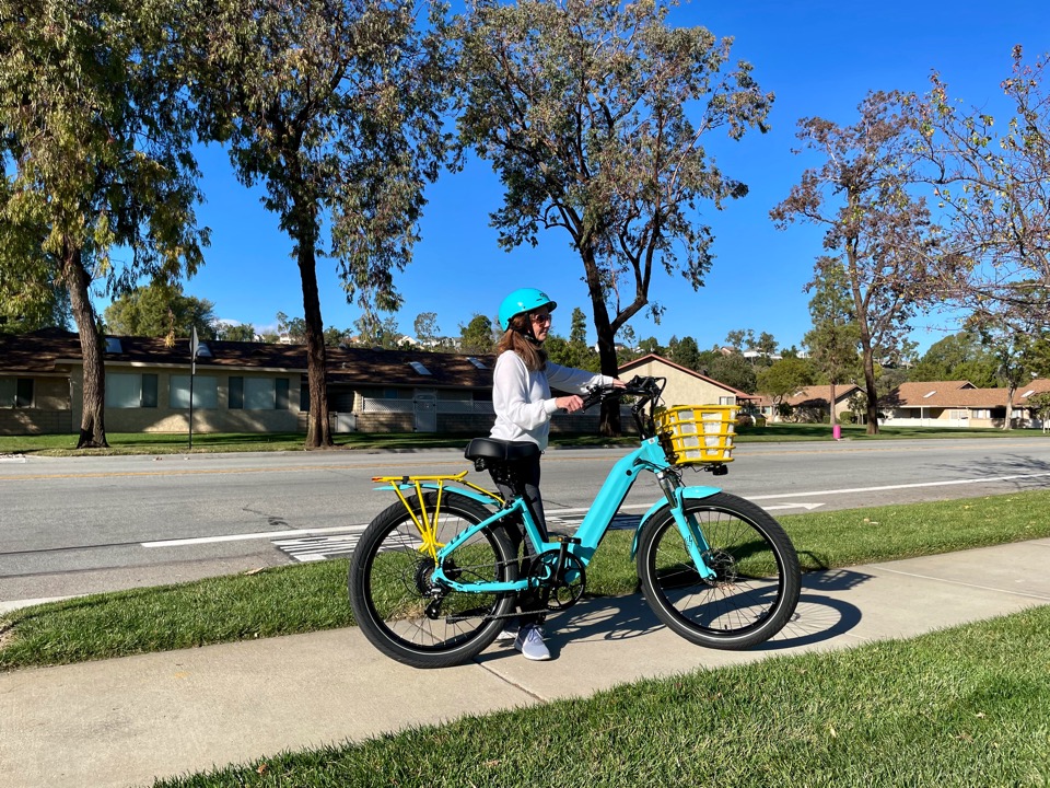 Woman with EBC Model R and Custom Bike Helmet