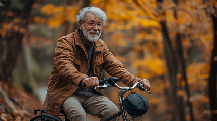 senior citizen riding an electric bike